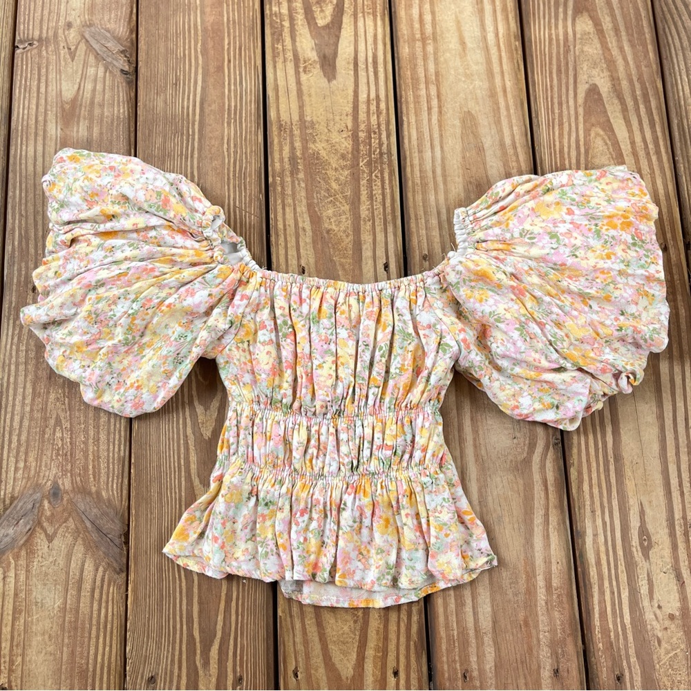 Altar’d State Floral Off Shoulder Puff Sleeve Smocked Top Size M - Picture 7 of 8
